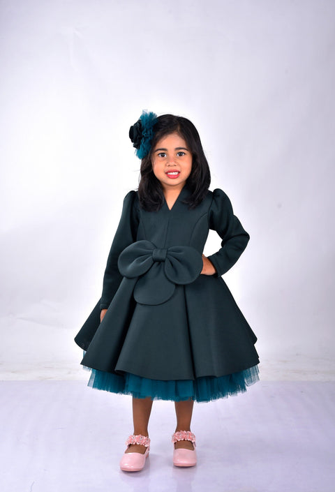 Pre-Order: Green Neoprene Front Bow Dress