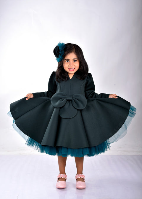 Pre-Order: Green Neoprene Front Bow Dress