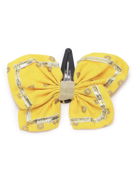 Printed Bandhani Butterfly Hairclip-Yellow