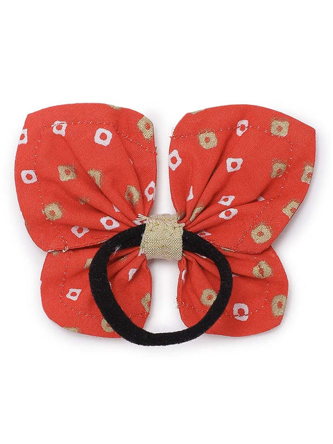 Printed Bandhani Butterfly Rubberband-Red