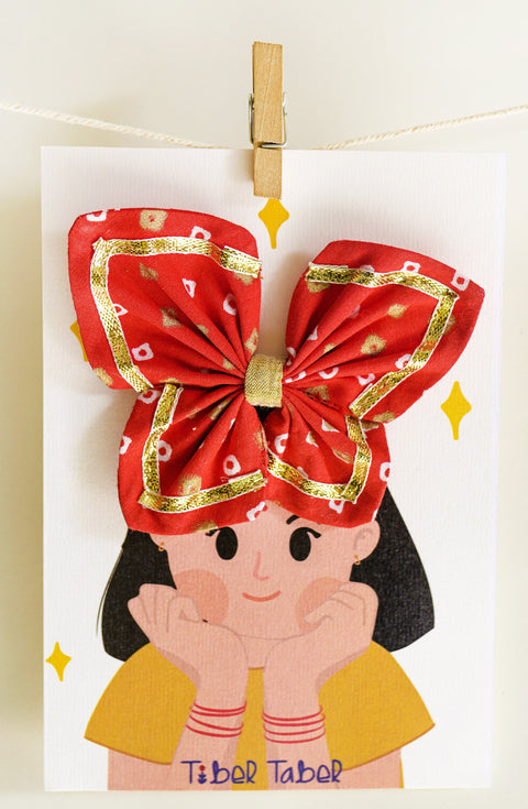Printed Bandhani Butterfly Rubberband-Red