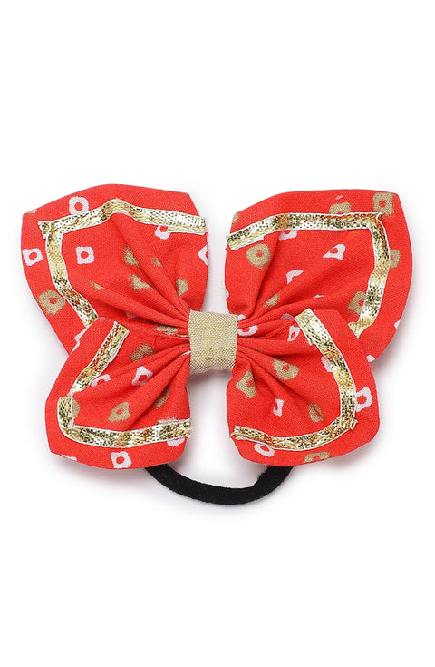 Printed Bandhani Butterfly Rubberband-Red