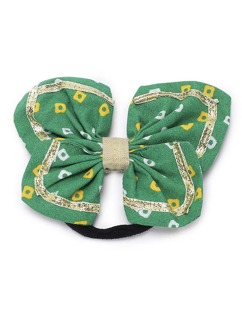 Printed Bandhani Butterfly Rubberband-Green