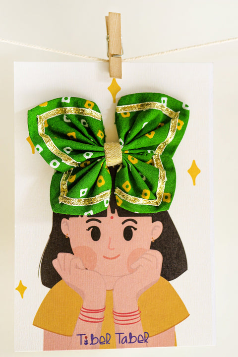 Printed Bandhani Butterfly Rubberband-Green