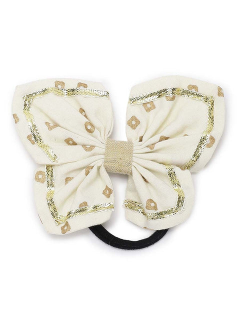 Printed Bandhani Butterfly Rubberband-Cream