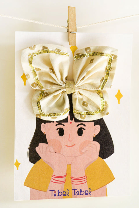 Printed Bandhani Butterfly Rubberband-Cream