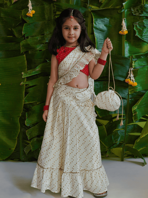 Printed Bandhani Potli-Cream