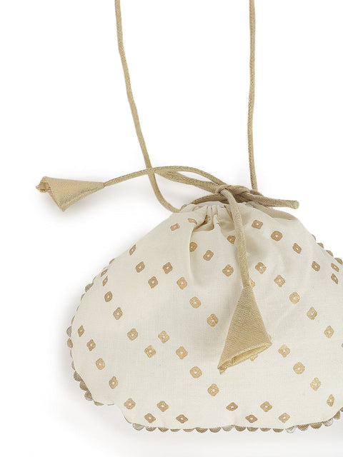 Printed Bandhani Potli-Cream