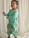 Baby Boy Dhoti Kurta Premium Cotton Set Print Gold- Green