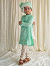 Boys Nawab Kurta Pyjama Cotton Set Embroidered- Green