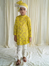 Boys 3 Pc Bandhgala Bundi Kurta Set Embroidered- Yellow