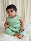 Newborn Baby Premium Cotton Jhabla Set Gold Buta- Green