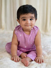 Newborn Baby Premium Cotton Jhabla Set White Buta- Purple