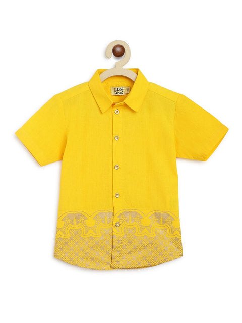 Boys Mundu Dhoti Shirt Set-Yellow