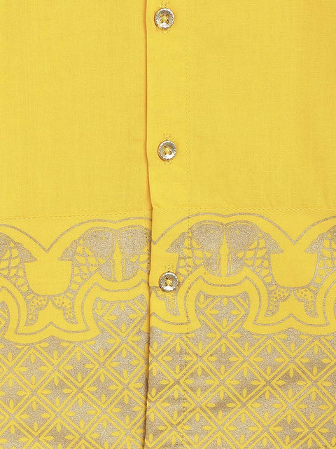 Boys Mundu Dhoti Shirt Set-Yellow