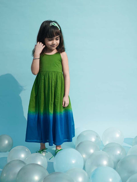 Girls Maxi Dress Tie Dye Ombre -Green
