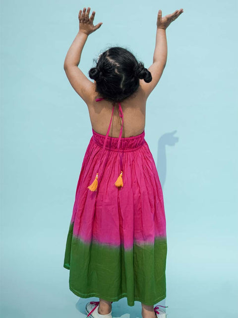 Girls Maxi Dress Tie Dye Ombre -Pink