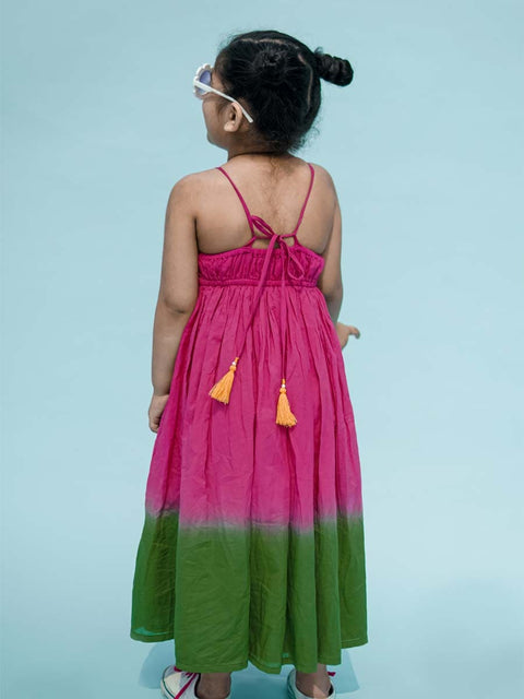 Girls Maxi Dress Tie Dye Ombre -Pink