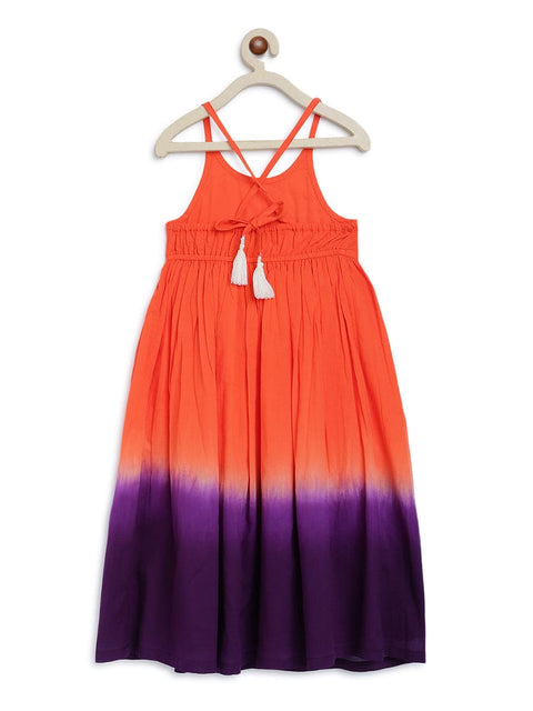 Girls Maxi Dress Tie Dye Ombre -Orange