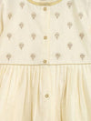 Girls Combo Angrakha Set And Bow Hairclip Gold Print- Cream