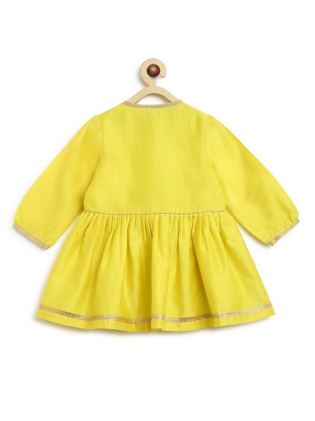 Girls Combo Co-ord Set And Bow Hairclip Gold Print- Yellow