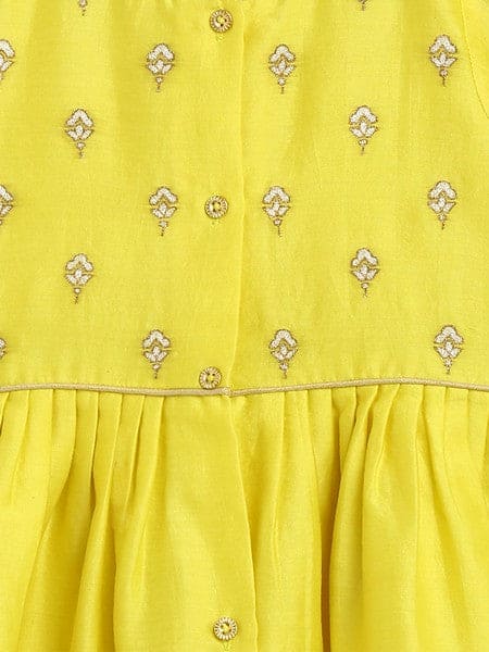 Girls Combo Co-ord Set And Bow Hairclip Gold Print- Yellow