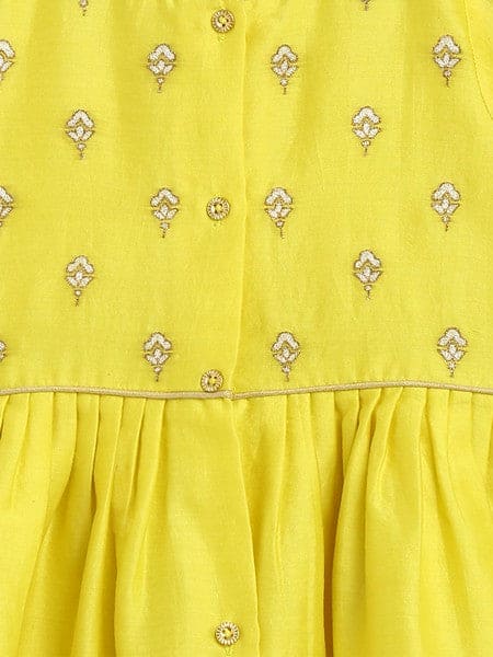 Girls Combo Angrakha Set And Bow Hairclip Gold Print- Yellow