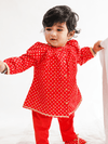 Baby Girl Bandhani Printed Jhabla Set-Red