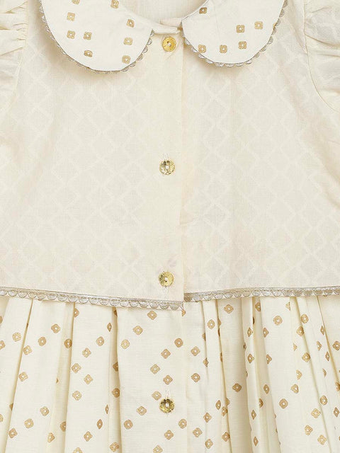 Baby Girl Bandhani Pattu Pavdai-Cream
