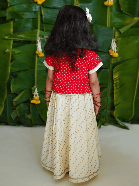 Baby Girl Bandhani Pattu Pavdai-Red