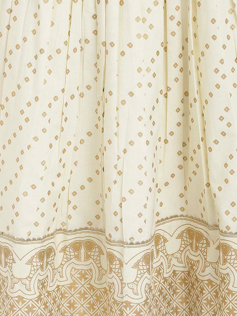 Girl Bandhani Pattu Pavdai-Cream