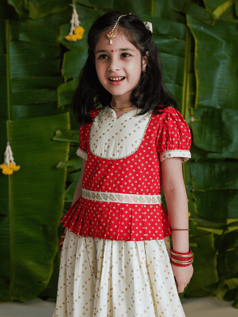 Girl Bandhani Pattu Pavdai-Red