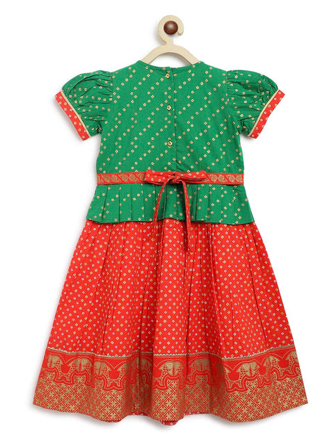 Girl Bandhani Pattu Pavdai-Green