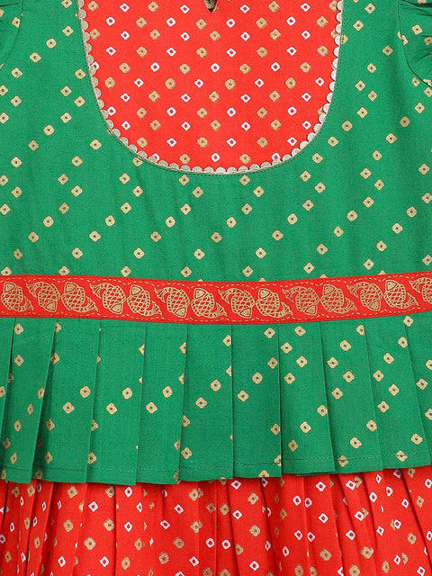 Girl Bandhani Pattu Pavdai-Green
