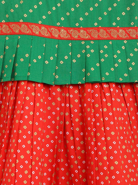 Girl Bandhani Pattu Pavdai-Green