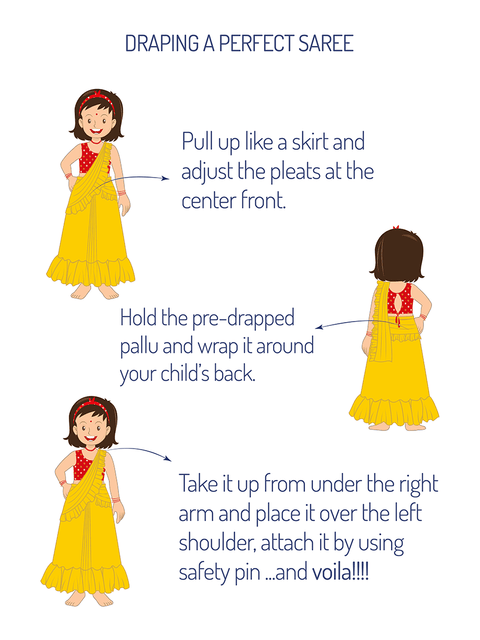 Girls Ruffle Saree-Cream