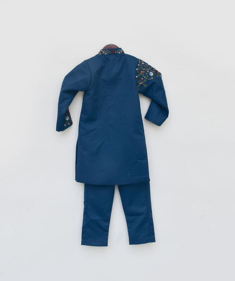 Pre Order: Teal Blue Embroidery Ajkan and Pant