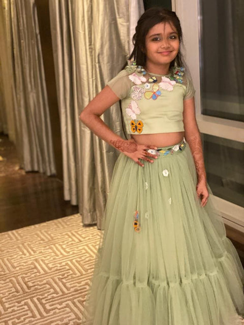 Pre-Order: Green Butterfly Lehenga Choli