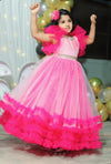Pre-Order: Pink Multilared Gown with Pleated Yoke