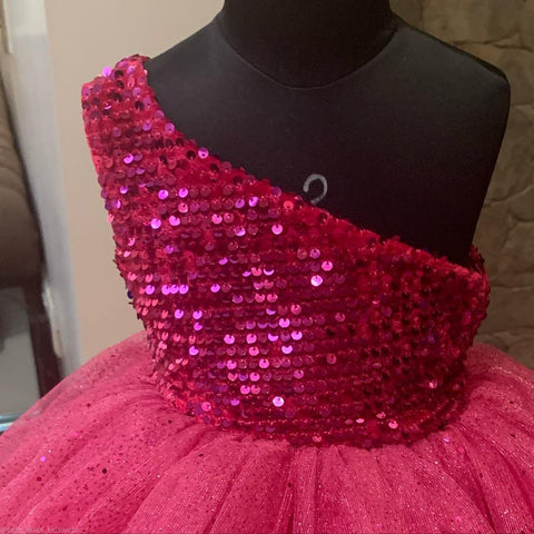 Pre-Order: Sparkle Pink One Shoulder Dress