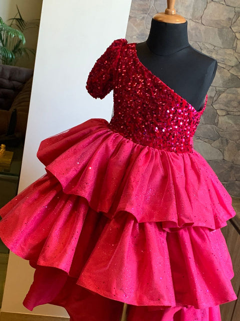 Pre-Order: Fuschia Pink One Shoulder High Low Dress
