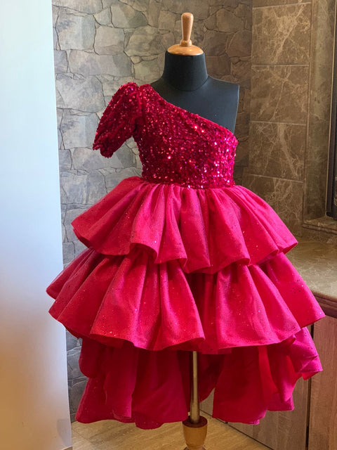Pre-Order: Fuschia Pink One Shoulder High Low Dress