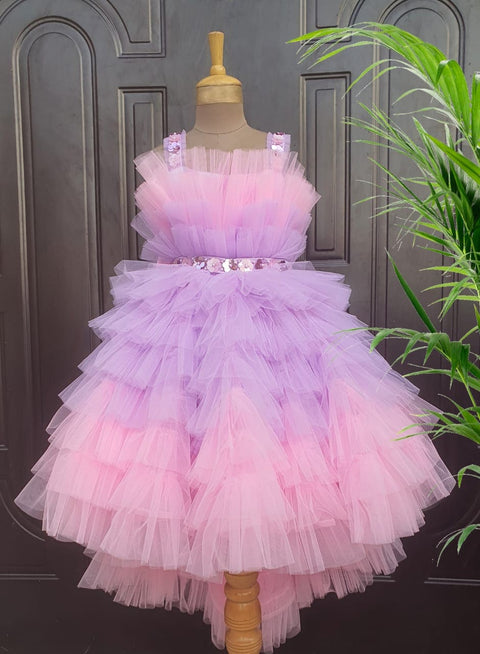 Pre-Order: Pink Hi Low Dress with belt on the waist