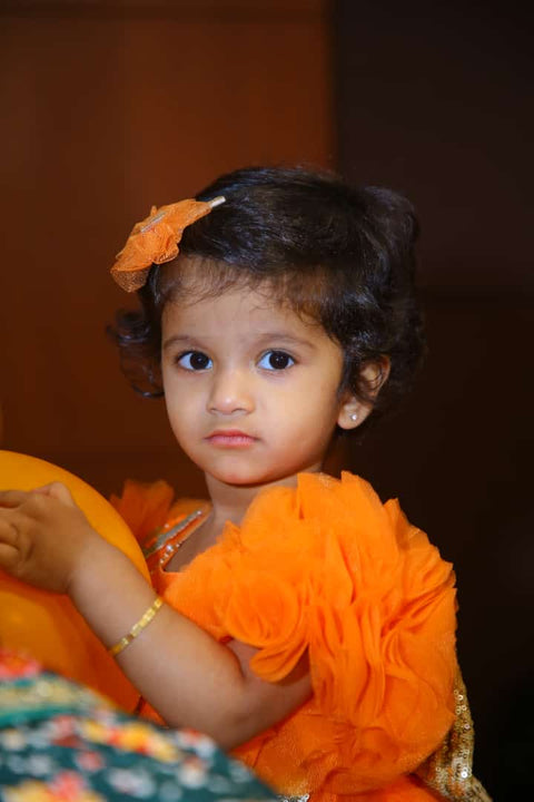 Pre-Order: Orange High Low Dress with Golden Butterflies