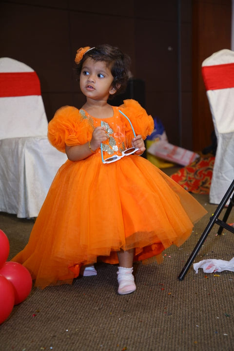 Pre-Order: Orange High Low Dress with Golden Butterflies