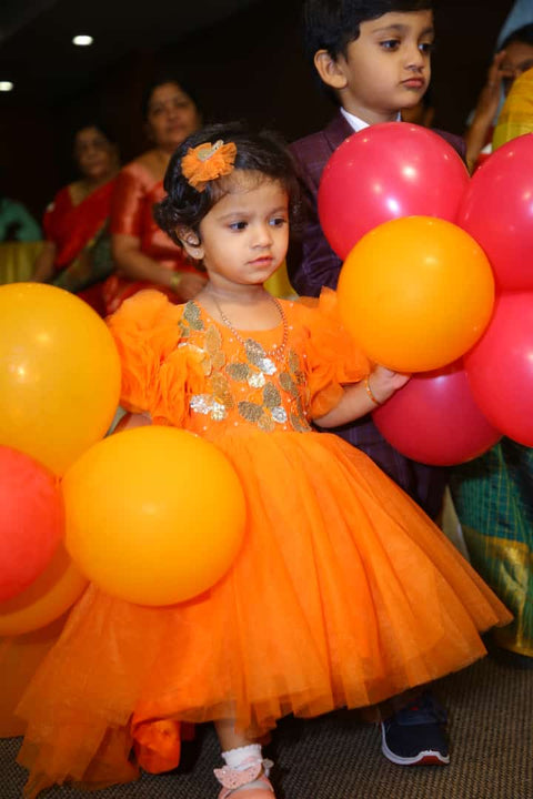 Pre-Order: Orange High Low Dress with Golden Butterflies