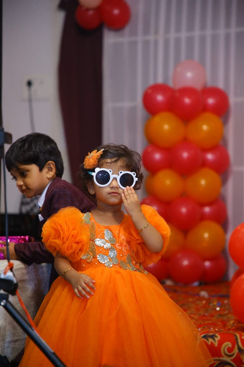 Pre-Order: Orange High Low Dress with Golden Butterflies