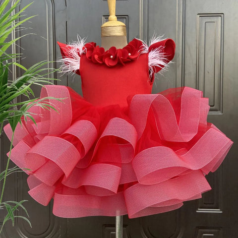 Pre-Order: Red Feather Sleeves Dress