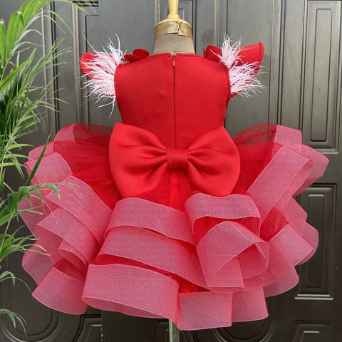 Pre-Order: Red Feather Sleeves Dress