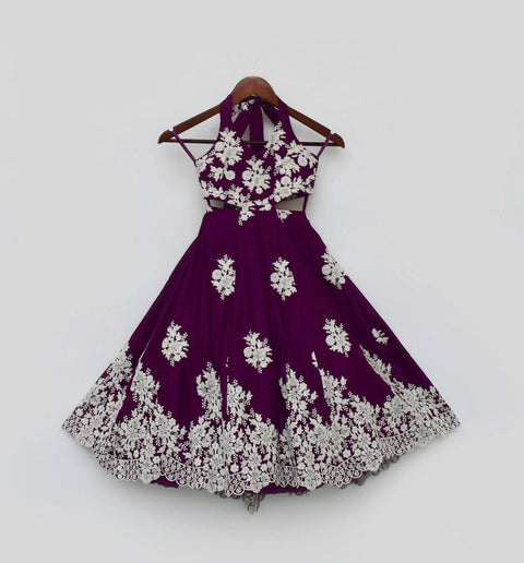 Pre Order:  Wine Embroidery One Piece Gown